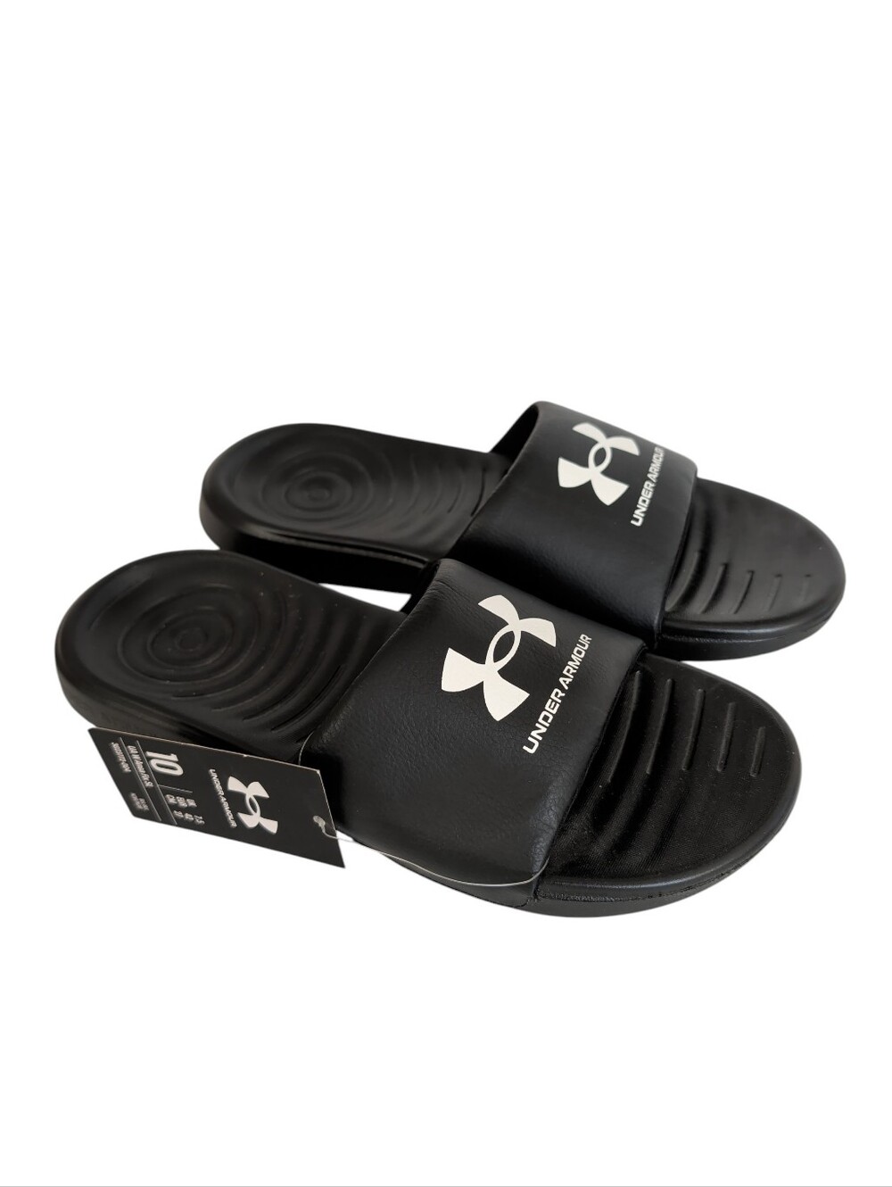 NWT Under Armour Ansa Fixed Slide Sandals 10 Black White